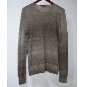John Varvatos Mohair Blend Lightweight Knit Sweater Taupe Long Sleeve Crewneck
